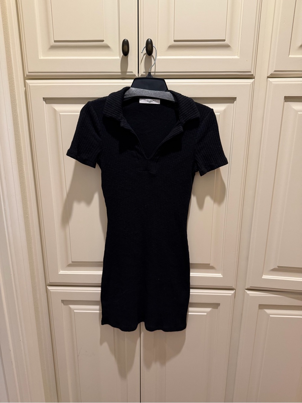 Project Social T Black Ribbed Polo-Style Knit Dress